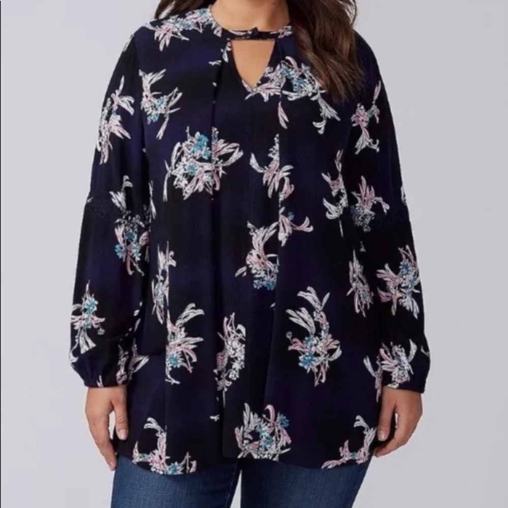 Lane Bryant 26/28 Floral Choker Neck Tunic Blouse